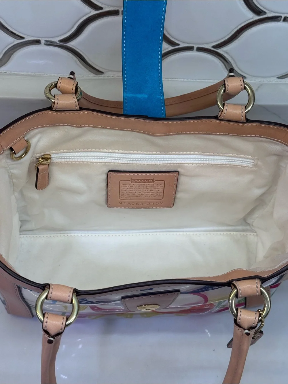 Coach Multicolor Logo Print Boxy  Tote w/ Tan Leather - Vintage -Limited Edition